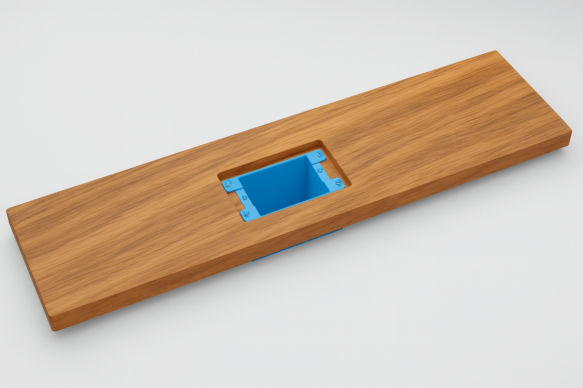 Single gang Smoothline flush wall plate with outlet finished
