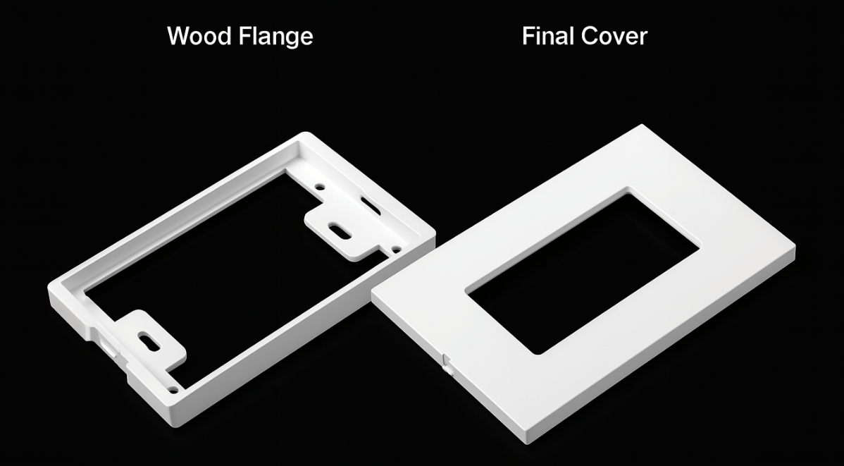 Smoothline flush mount wall plate for wood flange and Final Cover